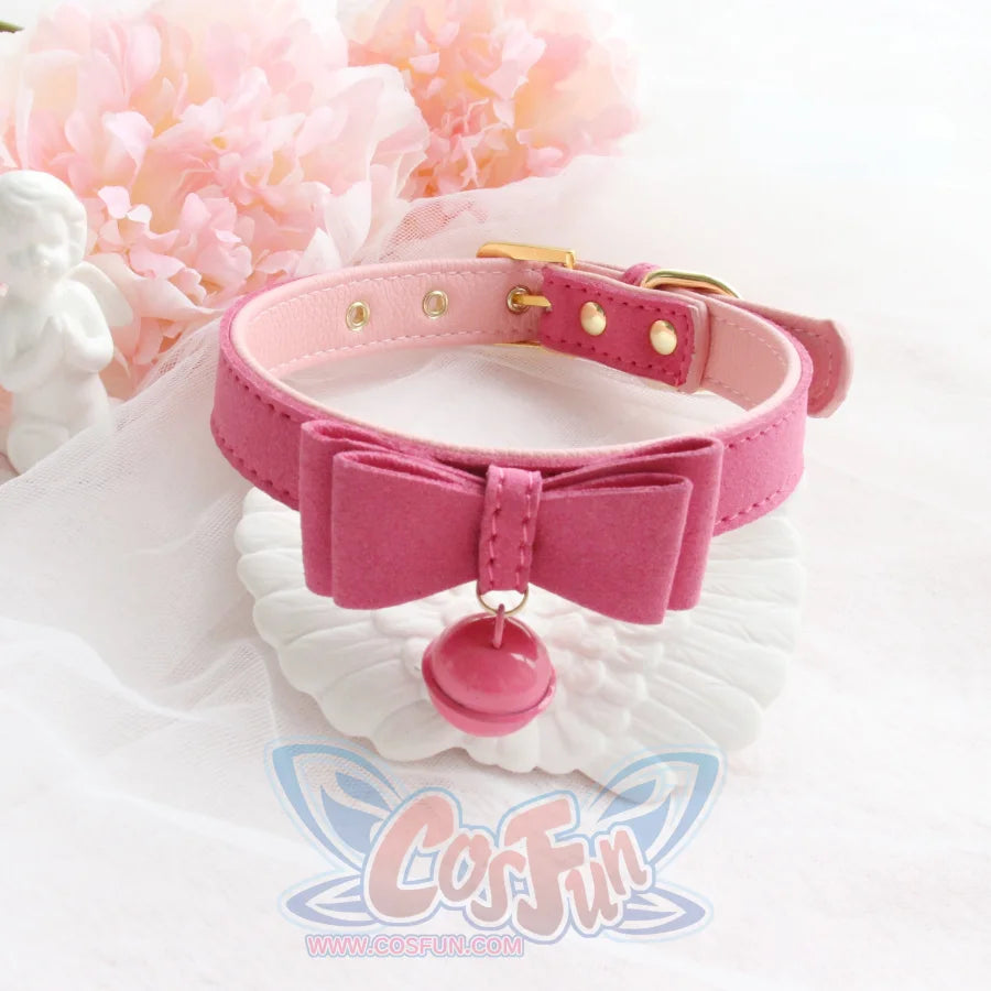 Cute Bow Small Bell Wristband Anklet Armlet Suede Bracelets Choker J40783 Rose pink Props &amp; Accessories
