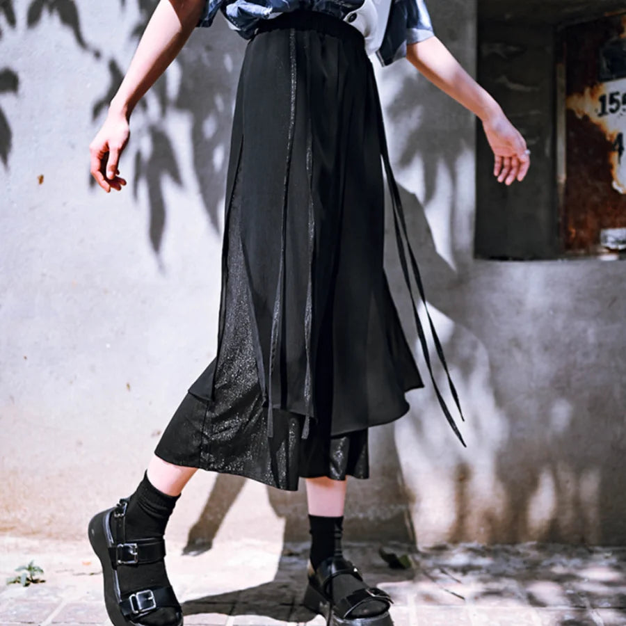 Black Casual Wide Leg Pants Loose Cropped Pants S