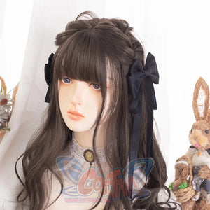 New Style Medium-length Wavy Curly Wig with Bangs Cold Brown