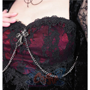 Gothic Crimson Halloween Lace Slim Velvet Fishtail Dress S22337