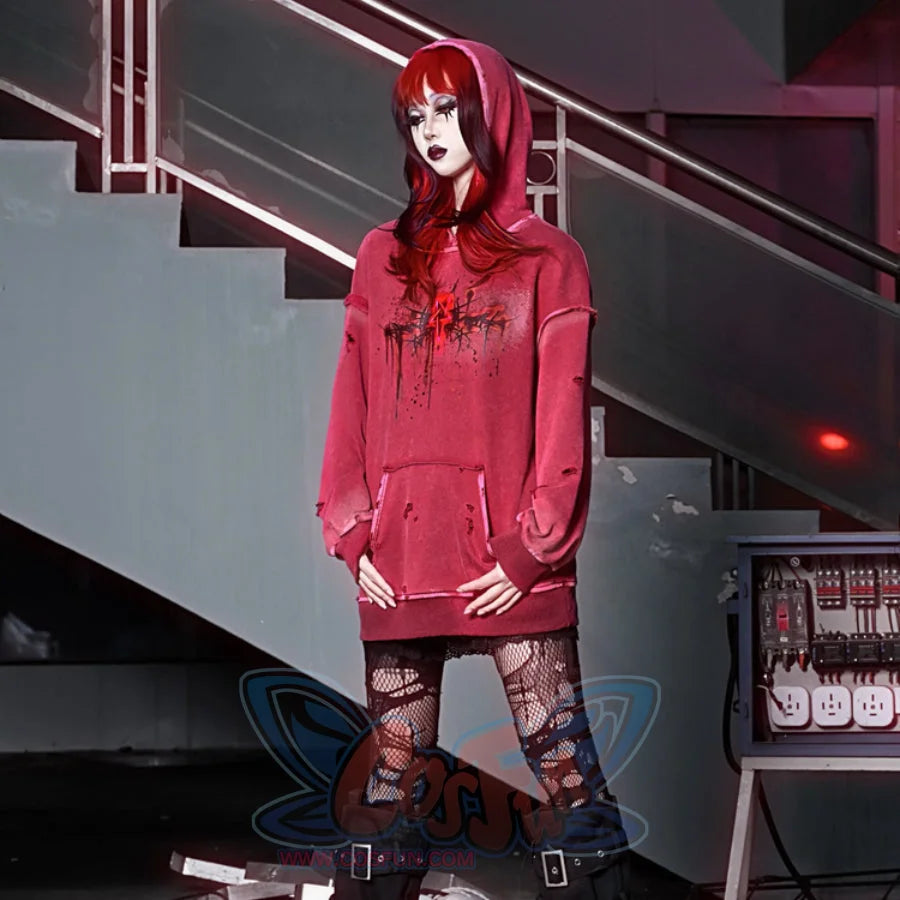 Winter Washed Terry Loop Printed Loose Long-Sleeved Hoodie