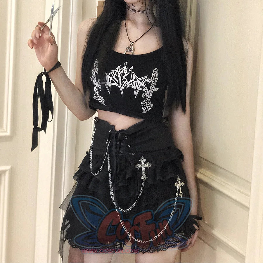 Gothic Chain Multilayer Lace Short Pantskirt