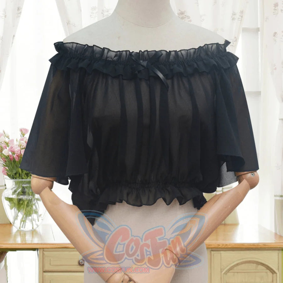 Off Shoulder Chiffon Lolita Flying Sleeve Shirt Black / One Size