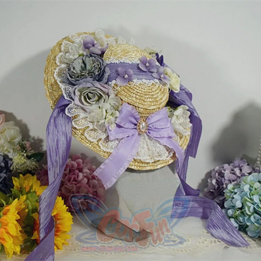 Original Elegant And Classic Lolita Flowers Straw Hat Purple