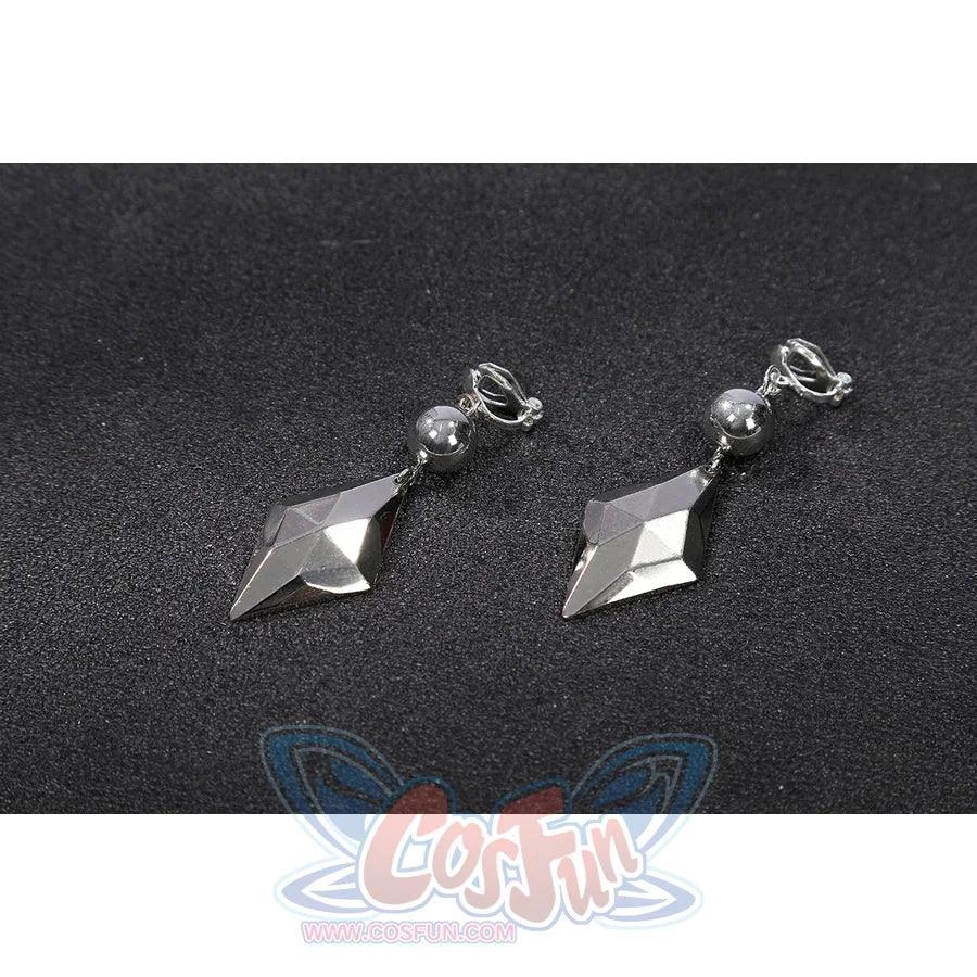 Felicia Hardy Urban Predator cosplay costume sets drop earrings below silver diamond accents.