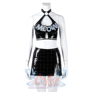 Felicia Hardy Urban Predator cosplay costume centers the halter top above the glossy mini skirt.
