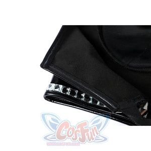 Felicia Hardy Urban Predator cosplay costume catches the black skirt hem beneath silver trim.