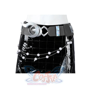 Felicia Hardy Urban Predator cosplay costume drapes the pearl chain across the belt and skirt.