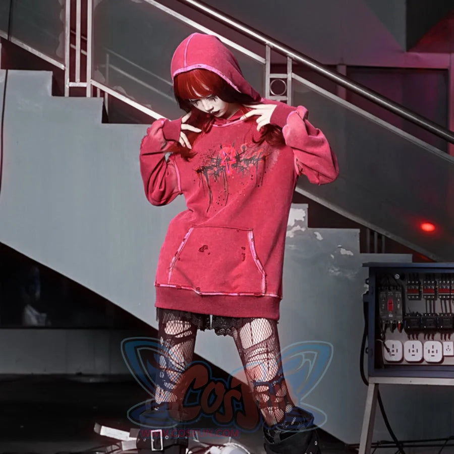 Winter Washed Terry Loop Printed Loose Long-Sleeved Hoodie