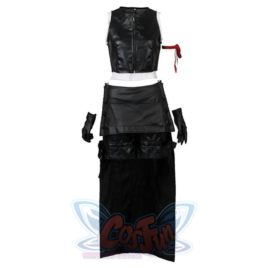 FINAL FANTASY VII FF7 Tifa Lockhart cosplay skirt pairs cargo pocket detailing with black gloves and a red ribbon.