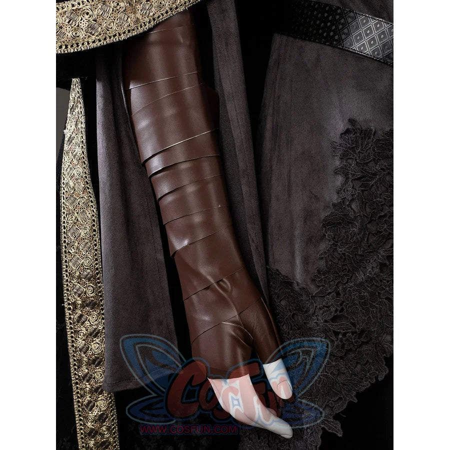 Dark Souls III Fire Keeper cosplay glove detail shows brown arm coverings beneath layered sleeve fabric