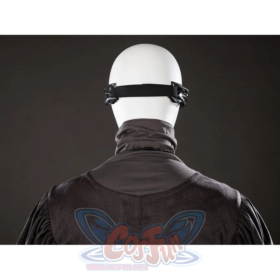 Dark Souls III Fire Keeper cosplay mask back view shows a black strap secured behind the filigree frame