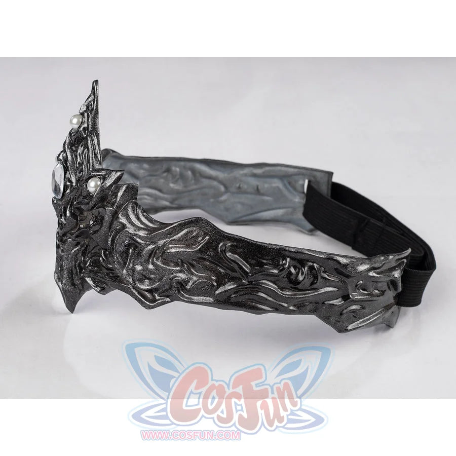 Dark Souls III Fire Keeper cosplay mask side profile shows sculpted filigree flowing into the back strap