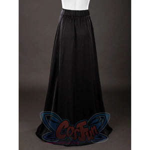 Dark Souls III Fire Keeper cosplay skirt back view displays a gathered waistband above the full black drape