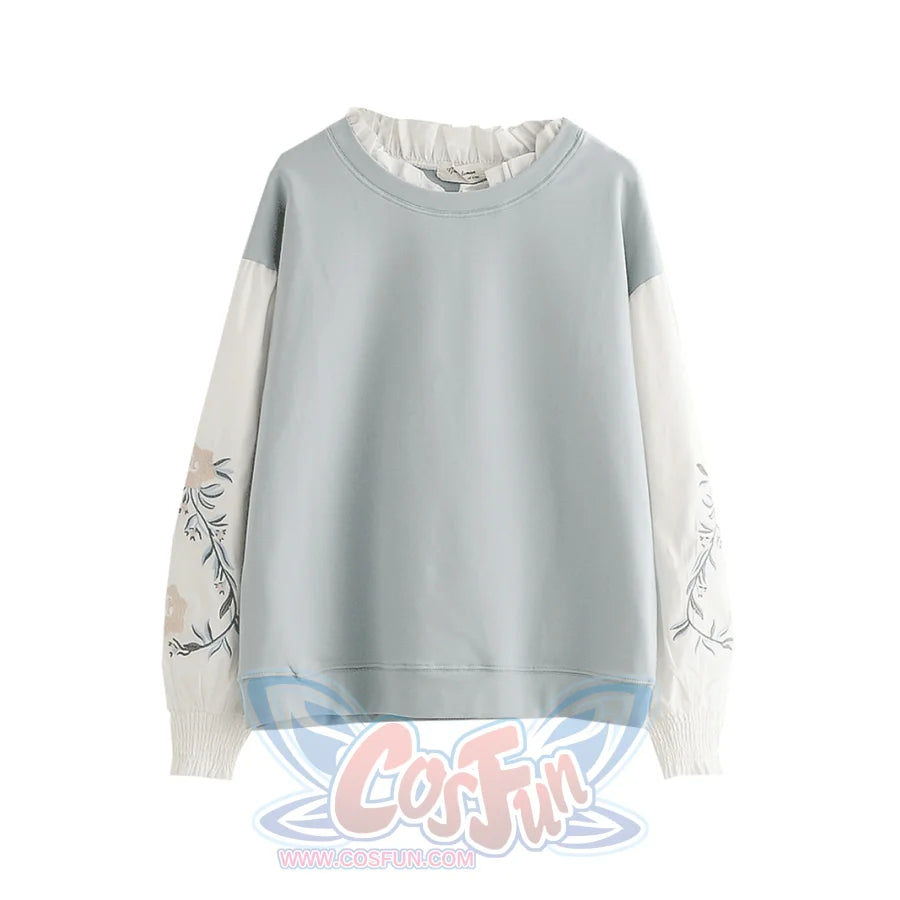 Flower Embroidery Patchwork Fake Two-Piece Sweatshirt Mp006016