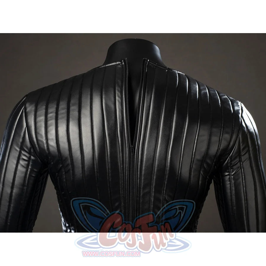 Galactic Saga Darth Vader Anakin cosplay upper back detail carries glossy ribbed panels across the black bodysuit
