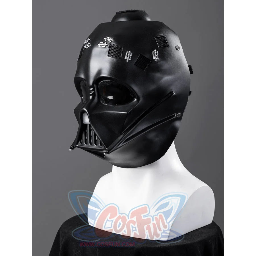 Galactic Saga Darth Vader Anakin cosplay helmet angled front view pairs glossy face lenses with small top fasteners