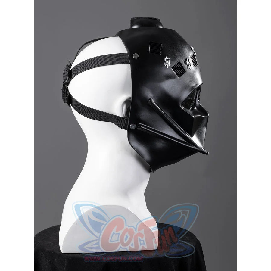 Galactic Saga Darth Vader Anakin cosplay helmet side strap view secures the black face shell against adjustable bands