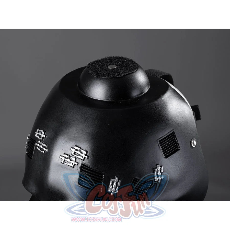 Galactic Saga Darth Vader Anakin cosplay helmet top detail pairs vent panels and silver fasteners across the dome