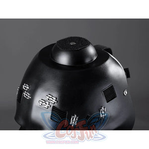 Galactic Saga Darth Vader Anakin cosplay helmet top detail pairs vent panels and silver fasteners across the dome