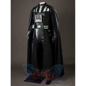 Galactic Saga Darth Vader Anakin cosplay costume angled front view sets chest panel between black cape panels