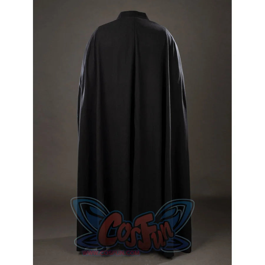 Galactic Saga Darth Vader Anakin cosplay costume back view lets a long black cape fall from the shoulders