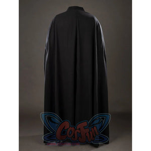 Galactic Saga Darth Vader Anakin cosplay costume back view lets a long black cape fall from the shoulders