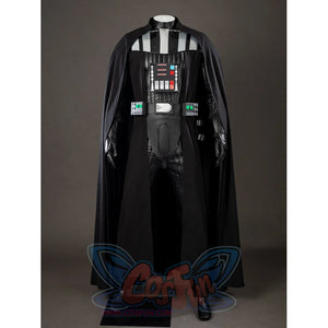 Galactic Saga Darth Vader Anakin cosplay costume front view frames striped armor and a long black cape