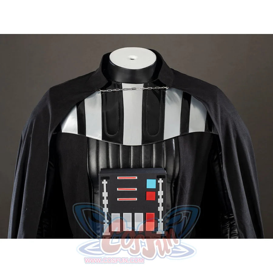 Galactic Saga Darth Vader Anakin cosplay shoulder armor close-up frames the chest panel below silver striped plates