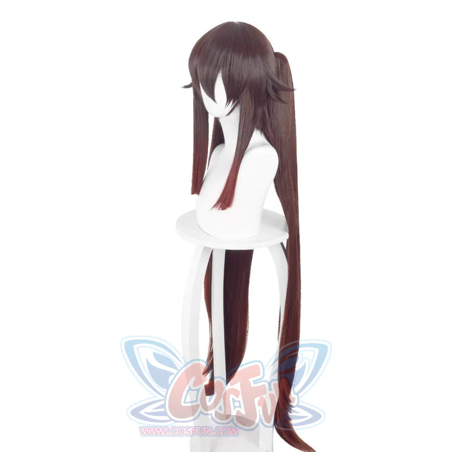 Hu Tao cosplay wig from Genshin Impact, long brown twin tails, front view