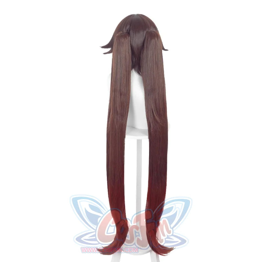 Hu Tao cosplay wig, long brown twin tails, back view, showing Hu Tao cosplay wig, long brown twin tails, back view, showing long twin-tail hairstyle