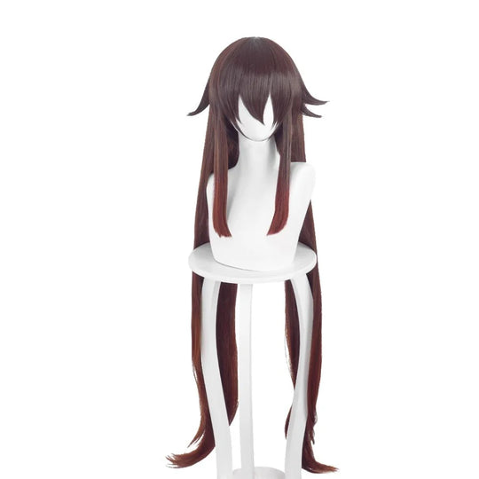 Hu Tao cosplay wig from Genshin Impact, long brown twin tails, front view