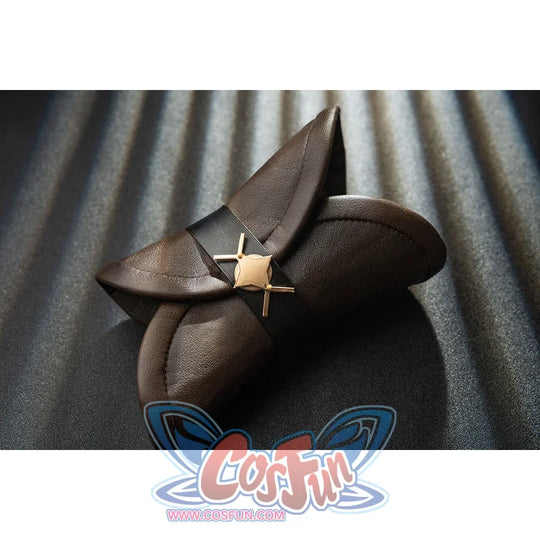 Genshin Impact Bennett cosplay black bow detail gathers folded panels around a small gold-tone center accent