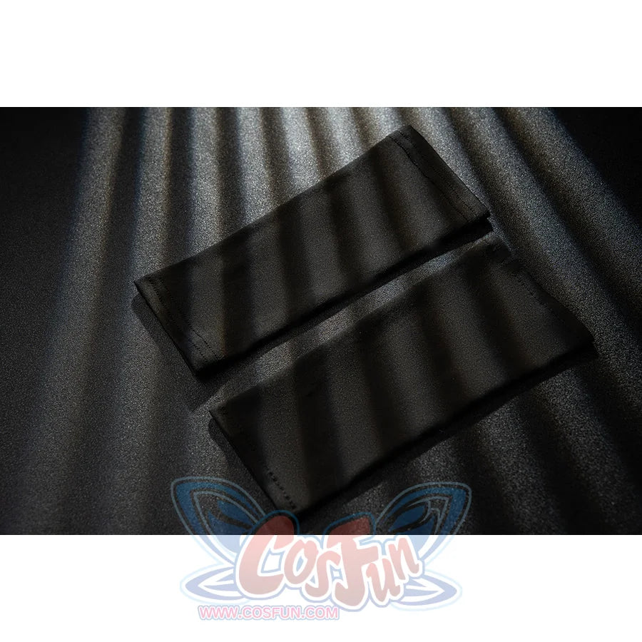 Genshin Impact Bennett cosplay wrist guards detail sets black folded cuffs into a clean rectangular pair