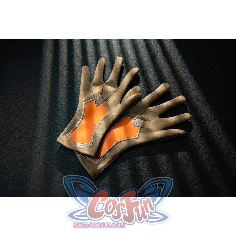 Genshin Impact Bennett cosplay glove detail frames orange palm panels with gray fingers and black edging