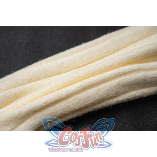 Genshin Impact Bennett cosplay sock detail gathers cream ribbed knit into a softly curved cuff