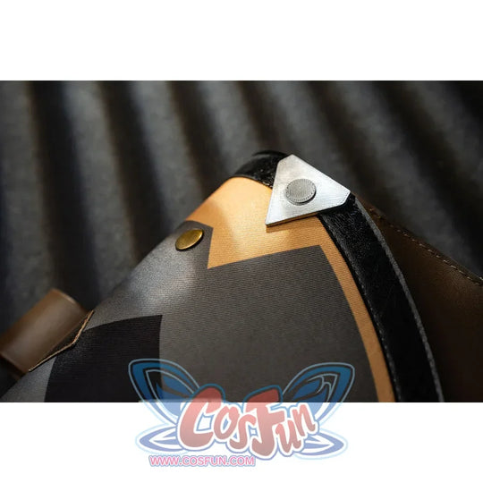 Genshin Impact Bennett cosplay shoulder panel detail frames white and gold-tone accents over black fabric