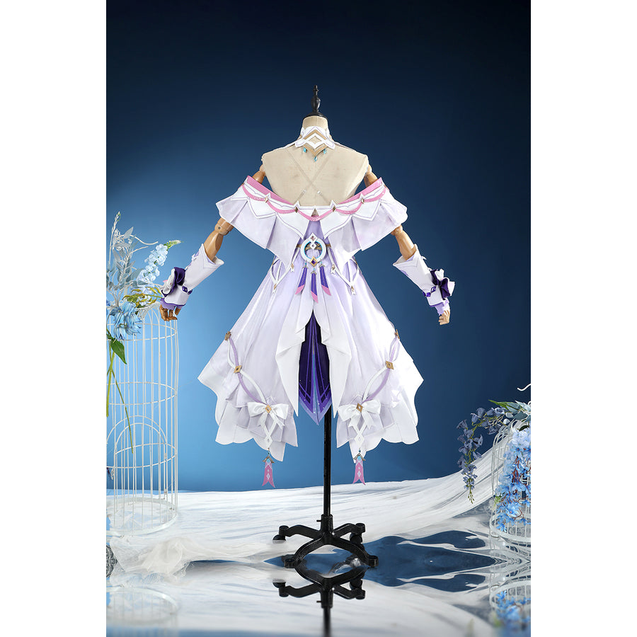 Genshin Impact Citlali cosplay costume back view layers an off-shoulder dress and high collar.
