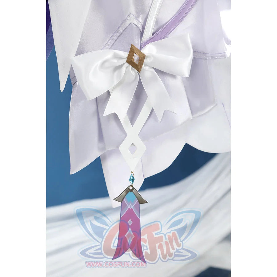 Genshin Impact Citlali cosplay costume pairs a white bow with a patterned magenta banner.