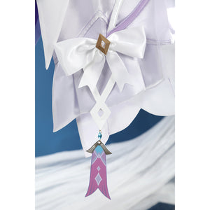 Genshin Impact Citlali cosplay costume pairs a white bow with a patterned magenta banner.