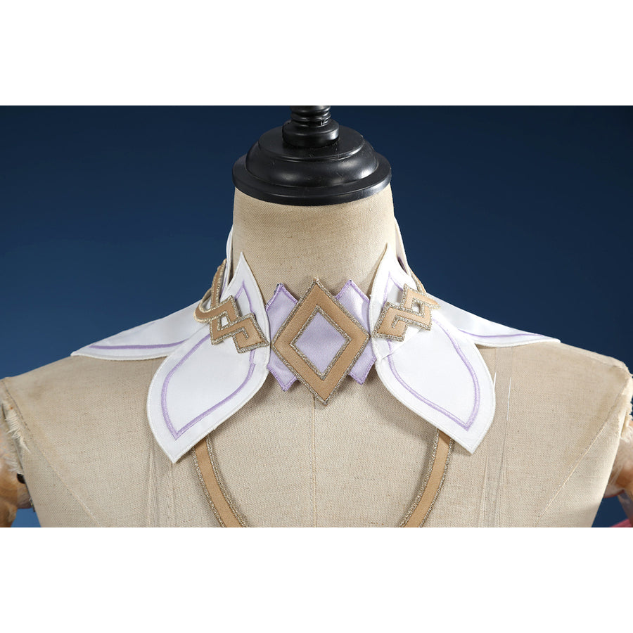 Genshin Impact Citlali cosplay costume pairs a high collar with intricate gold geometric clips.