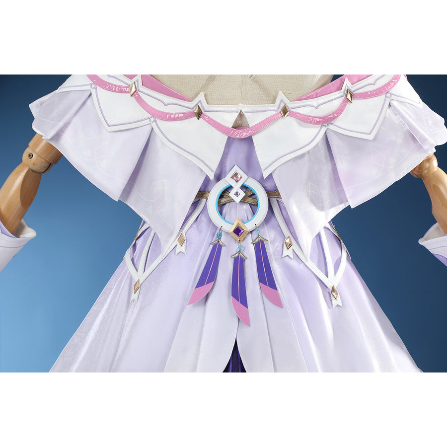 Genshin Impact Citlali cosplay bodice detail centers a beaded collar and feathered pendant.