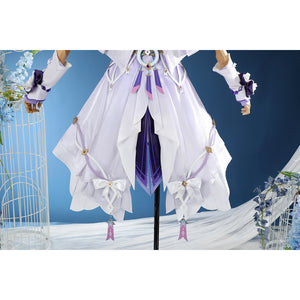 Genshin Impact Citlali cosplay costume dress back detail layers white and purple panels.