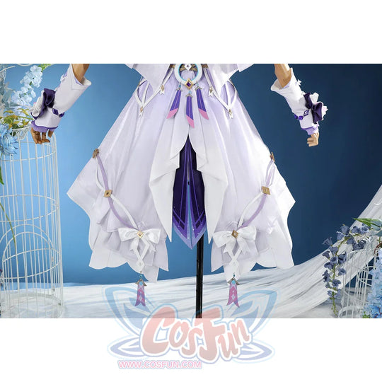 Genshin Impact Citlali cosplay costume dress back detail layers white and purple panels.