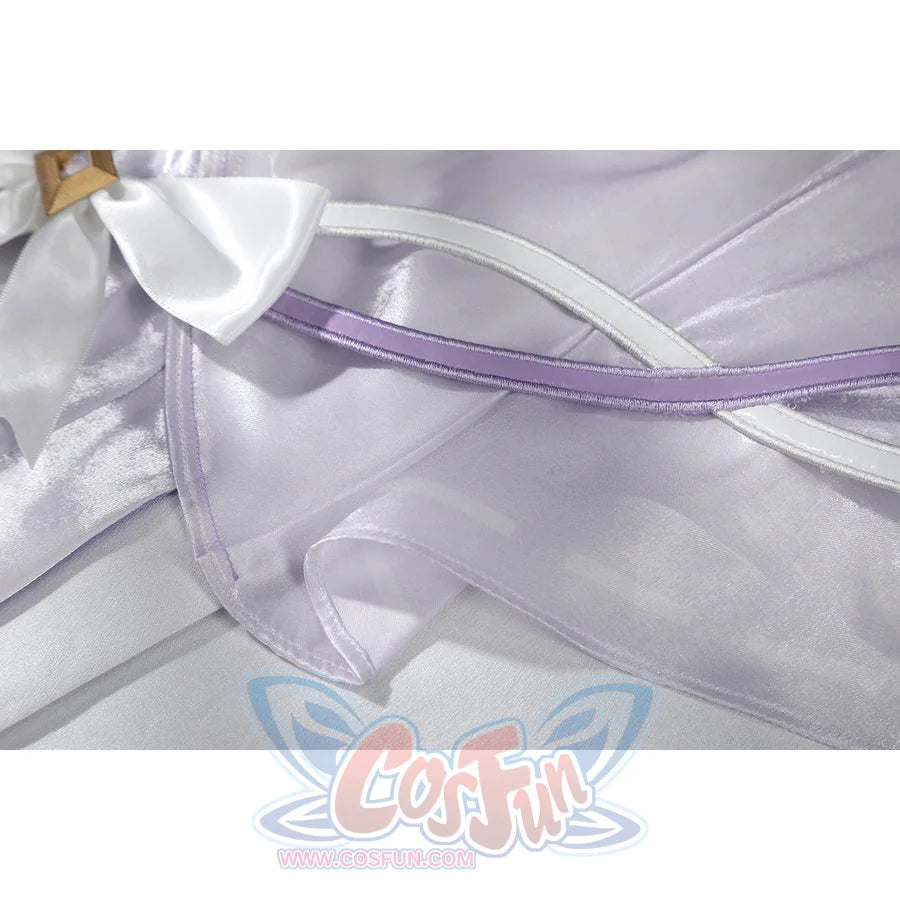 Genshin Impact Citlali cosplay costume pairs shimmery purple fabric with a satin bow.