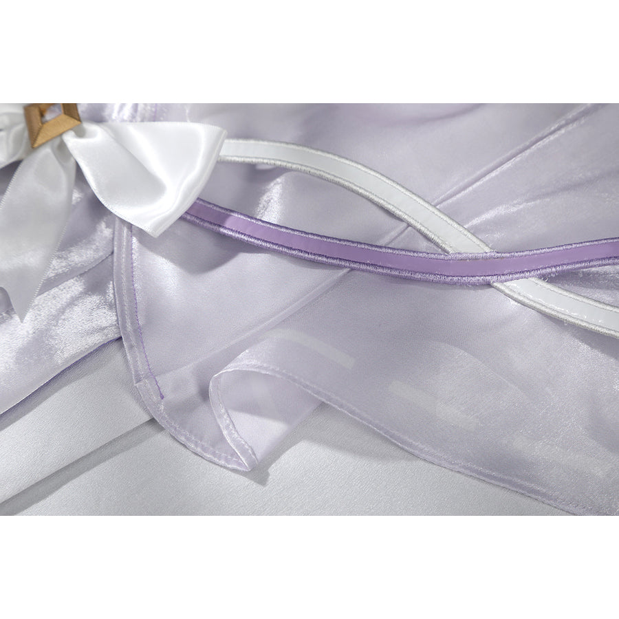 Genshin Impact Citlali cosplay costume pairs shimmery purple fabric with a satin bow.