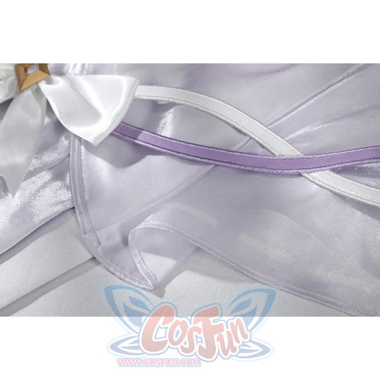 Genshin Impact Citlali cosplay costume pairs shimmery purple fabric with a satin bow.