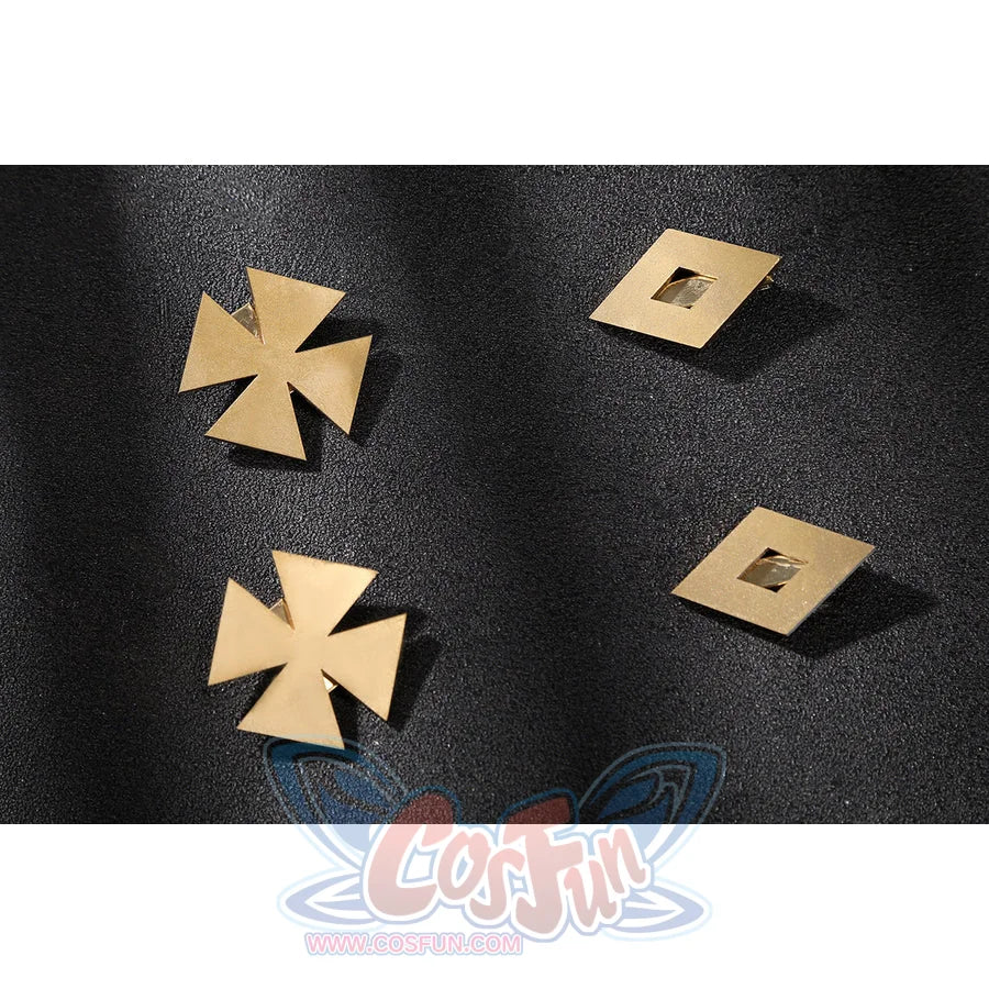 Genshin Impact Citlali cosplay costume pin detail pairs gold cross pieces with square clips.