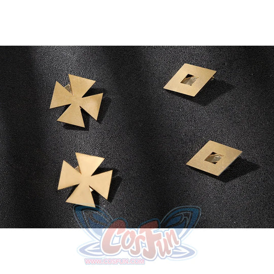 Genshin Impact Citlali cosplay costume pin detail pairs gold cross pieces with square clips.