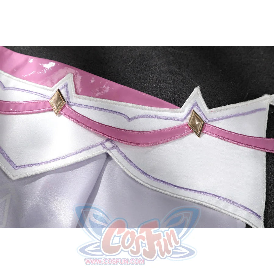 Genshin Impact Citlali cosplay costume pairs a pink glossy band and white fabric with gold studs.